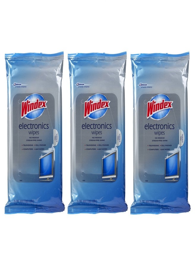 SC Johnson Windex Electronics Wipes, Pre-Moistened, Provides Streak-Free Shine, 25 Count (Pack of 3) - Image 1